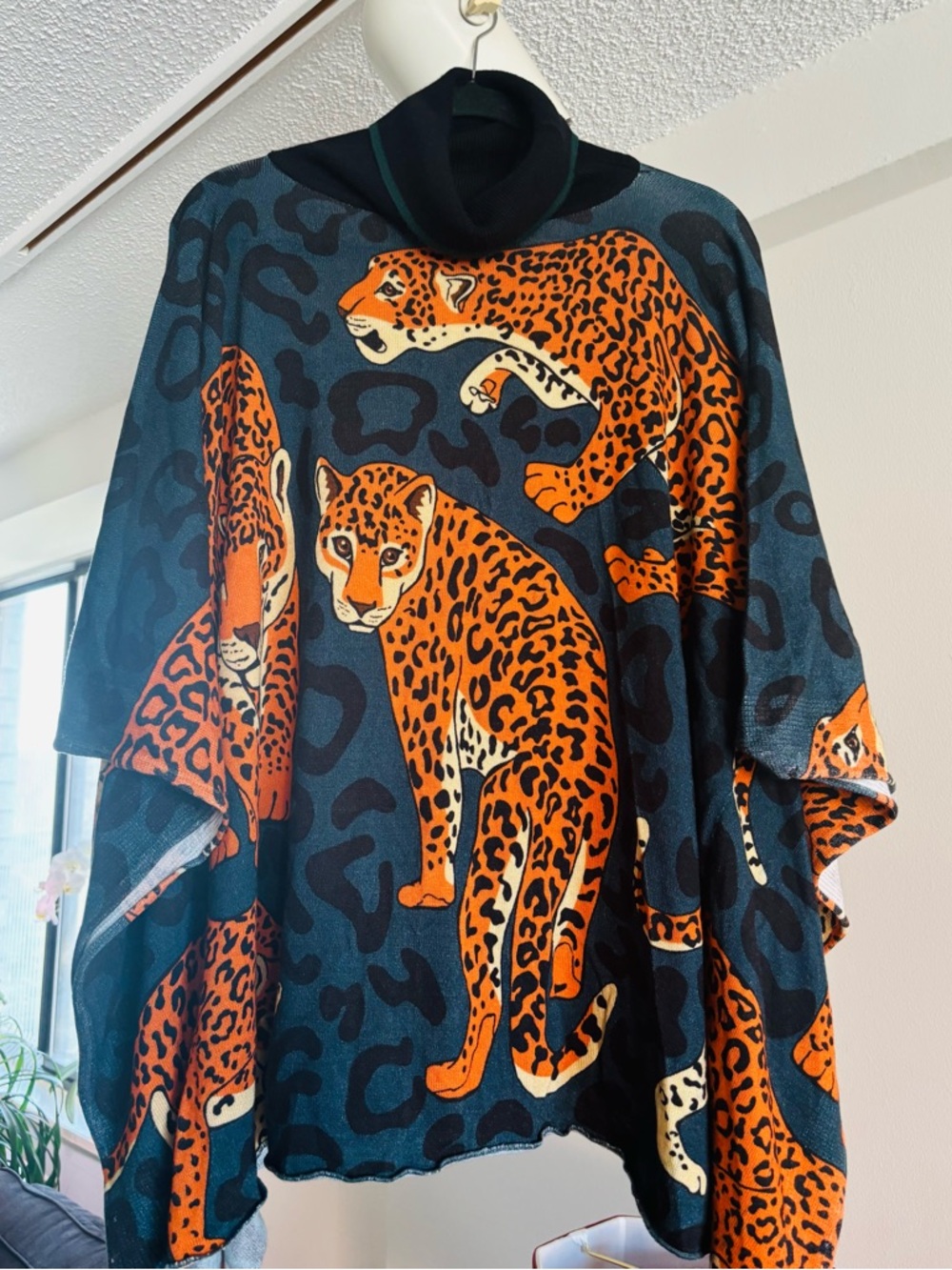 Anthropology Conditions Apply Leopard Print Knit Poncho Top M/L